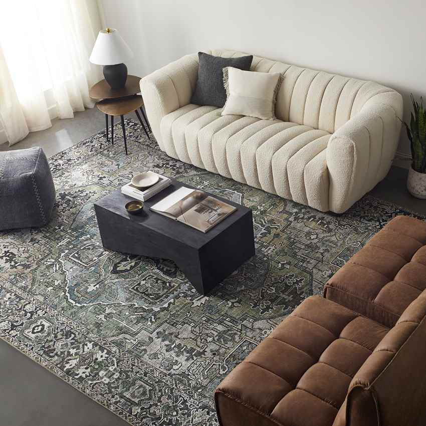 Manche Traditional Dark Green Area Rug