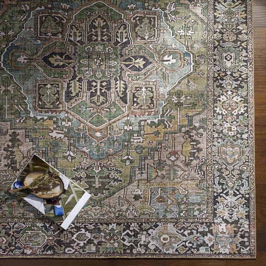 Manche Traditional Dark Green Area Rug