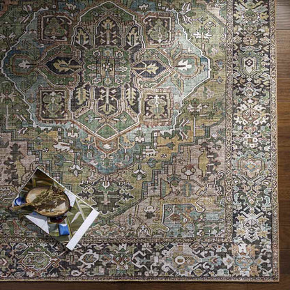 Manche Traditional Dark Green Area Rug