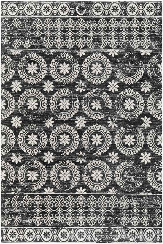 William Traditional Black Washable Area Rug