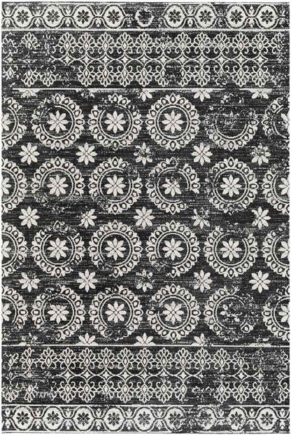 William Traditional Black Washable Area Rug
