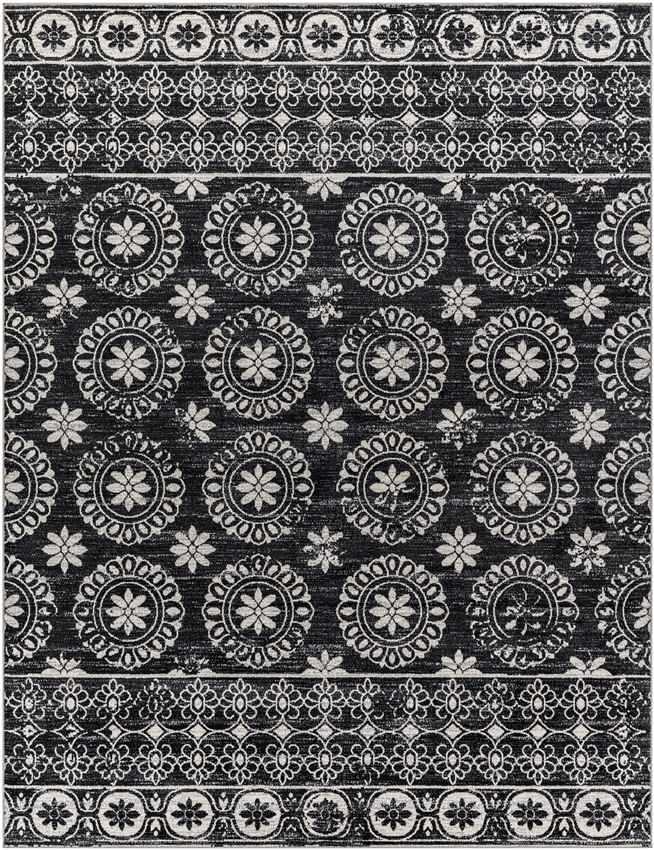 William Traditional Black Washable Area Rug