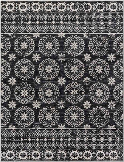 William Traditional Black Washable Area Rug