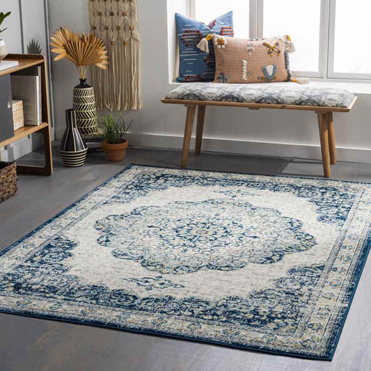 De Motte Traditional Navy Area Rug