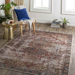 Lefkara Traditional Burgundy Washable Area Rug