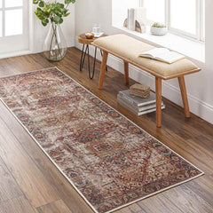 Lefkara Traditional Burgundy Washable Area Rug