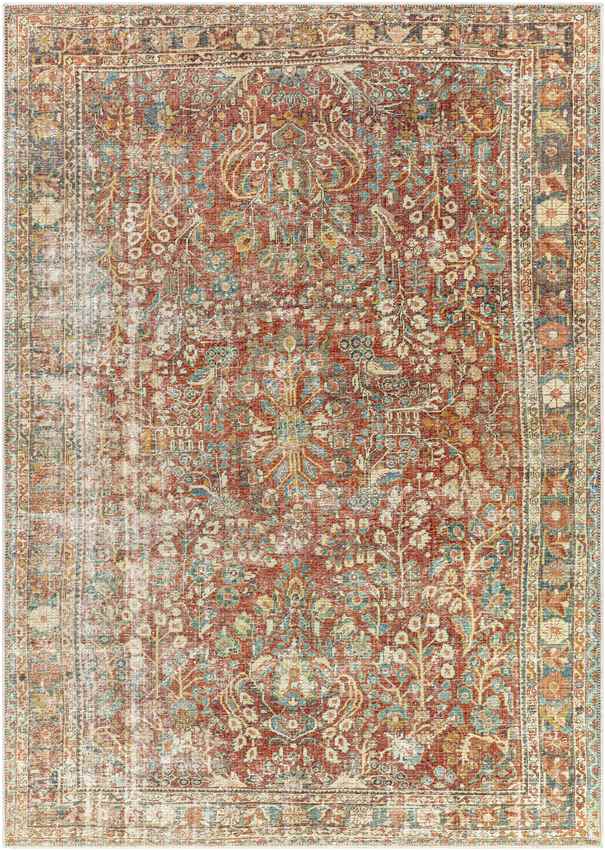 Georgios Traditional Burnt Orange Washable Area Rug