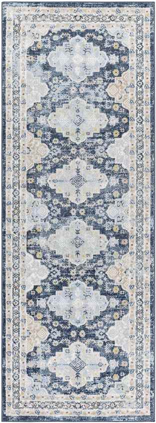 Lynch Traditional Dark Blue Washable Area Rug