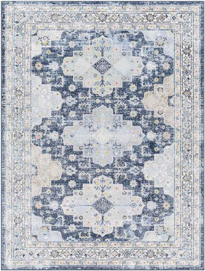 Lynch Traditional Dark Blue Washable Area Rug