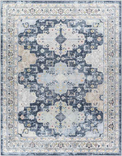 Lynch Traditional Dark Blue Washable Area Rug