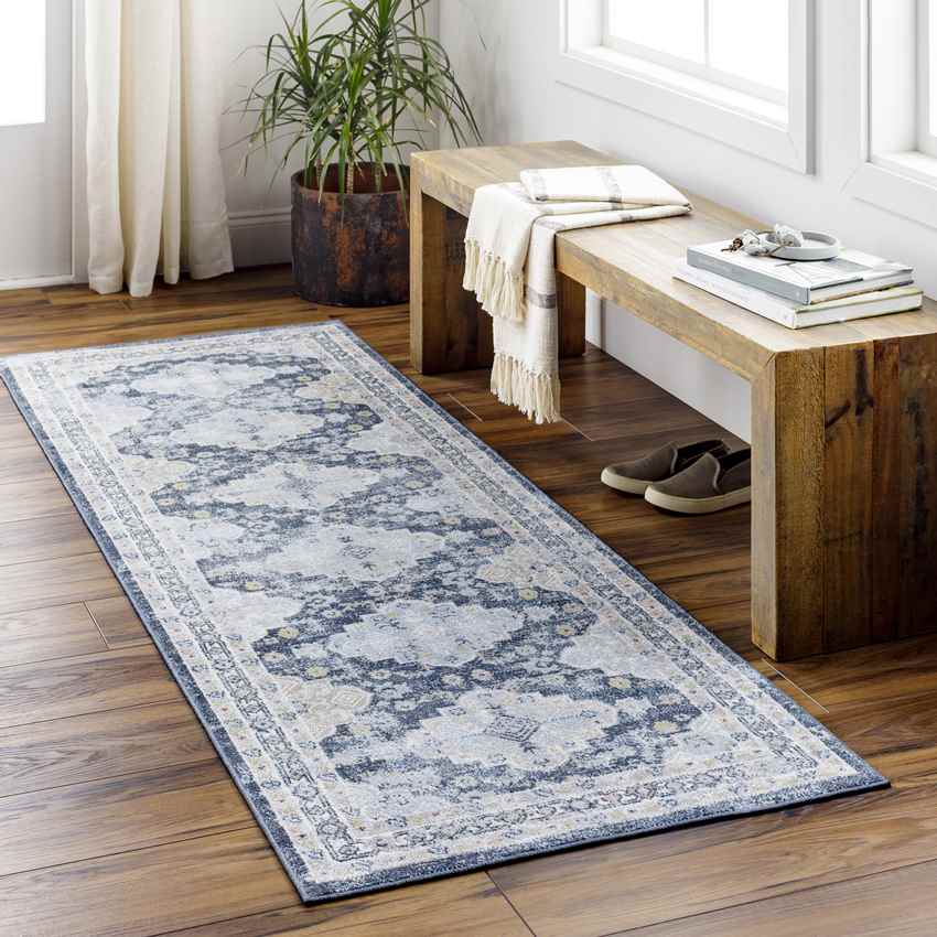 Lynch Traditional Dark Blue Washable Area Rug