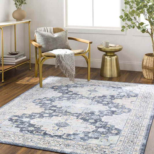 Lynch Traditional Dark Blue Washable Area Rug