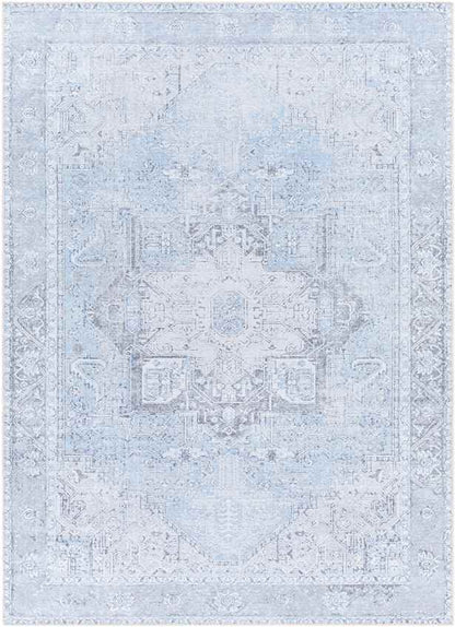 Nora Traditional Ice Blue Washable Mandala Area Rug