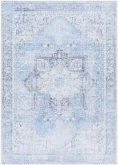 Nora Traditional Ice Blue Washable Mandala Area Rug