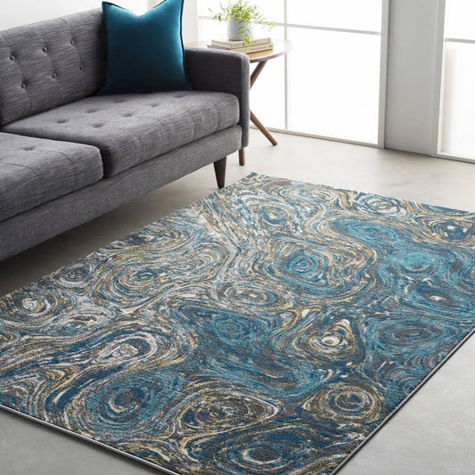 Xavion Modern Deep Teal/Dark Blue Area Rug