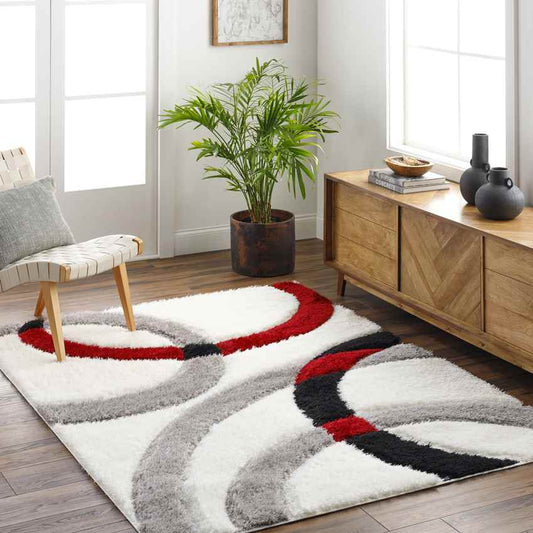 Sanders Modern Bright Red/Ivory Area Rug