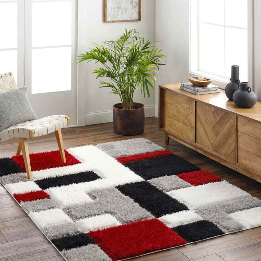 Satanta Modern Bright Red/Black Area Rug