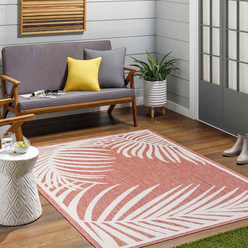Tescott Coastal Dark Coral Area Rug