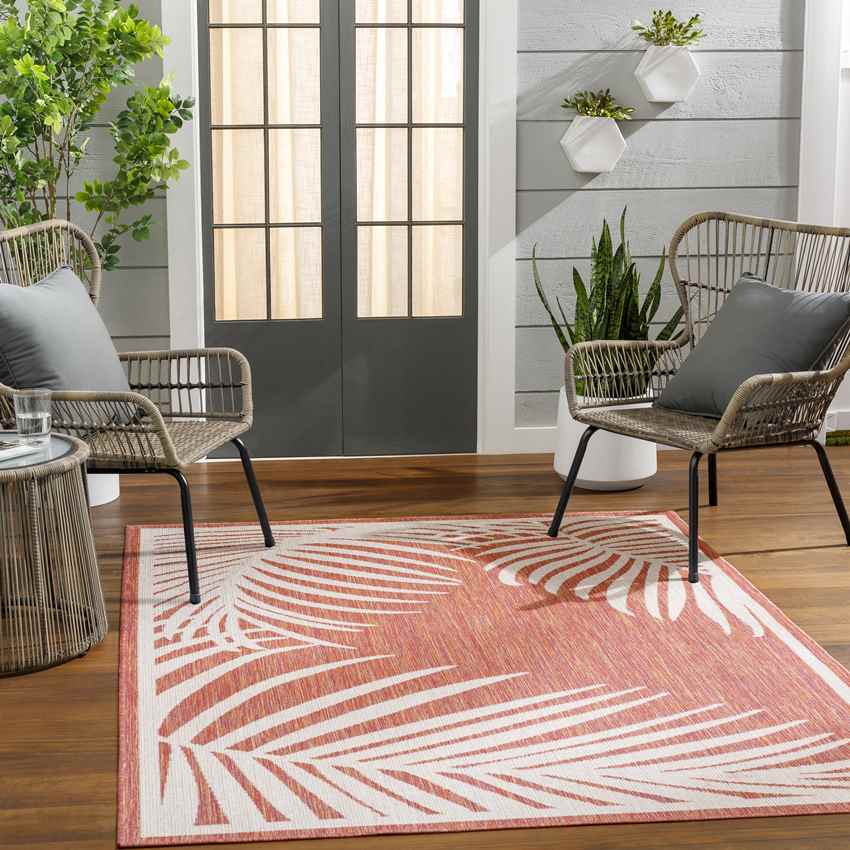Tescott Coastal Dark Coral Area Rug
