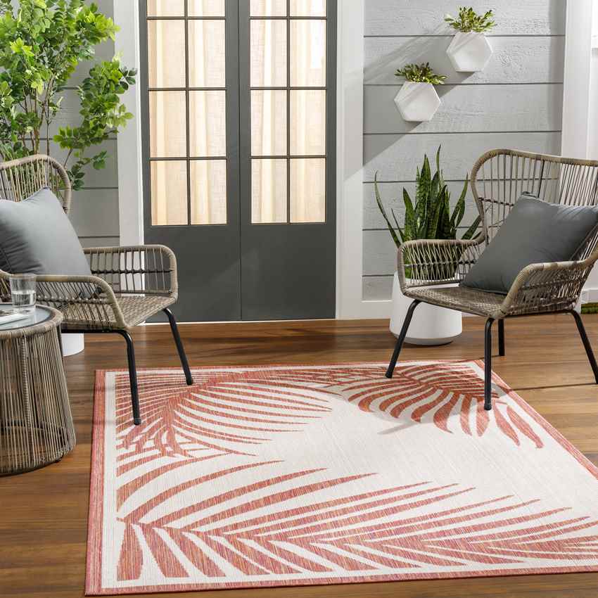 Tescott Coastal Dark Coral/Ivory Area Rug