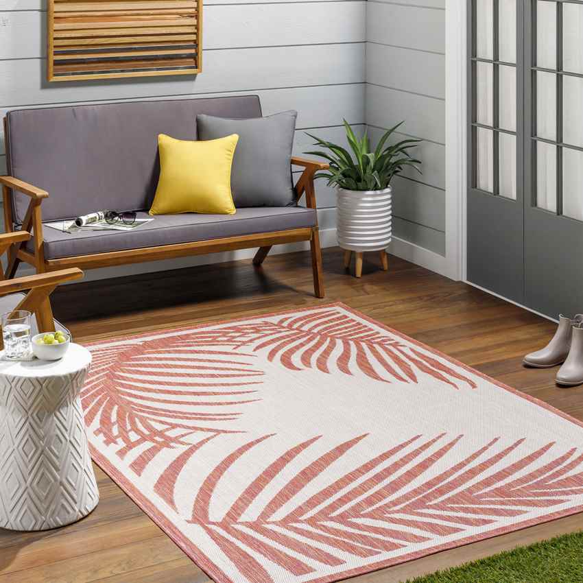 Tescott Coastal Dark Coral/Ivory Area Rug