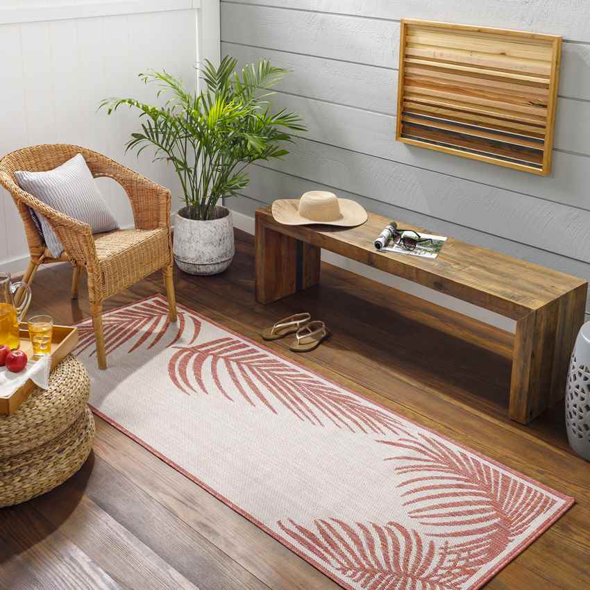 Tescott Coastal Dark Coral/Ivory Area Rug