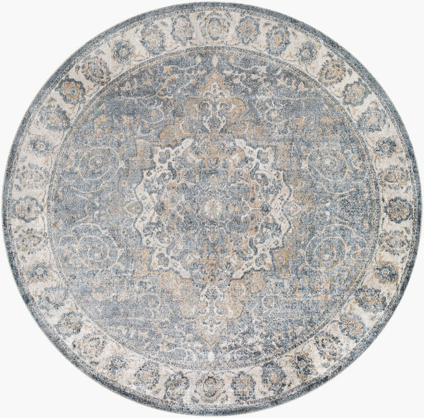 Elsmore Traditional Navy Blue Washable Area Rug