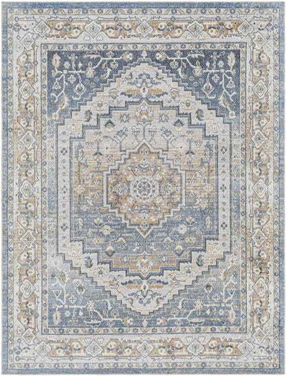 Emmett Traditional Navy Blue Washable Area Rug