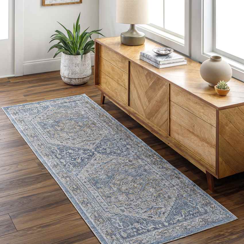 Emmett Traditional Navy Blue Washable Area Rug
