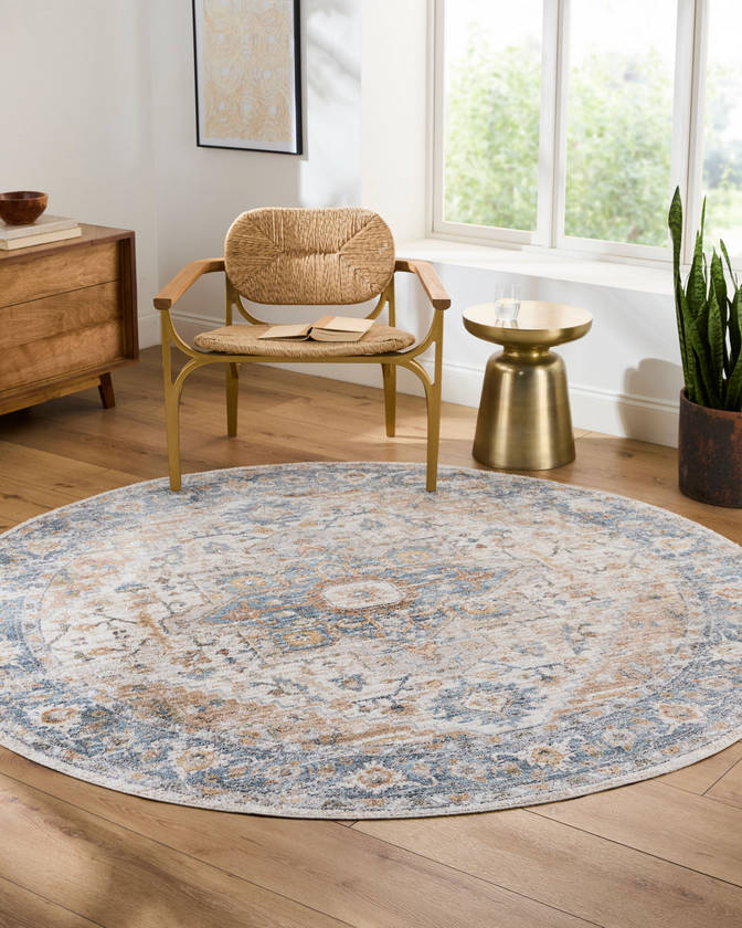 Estill Traditional Beige Washable Area Rug
