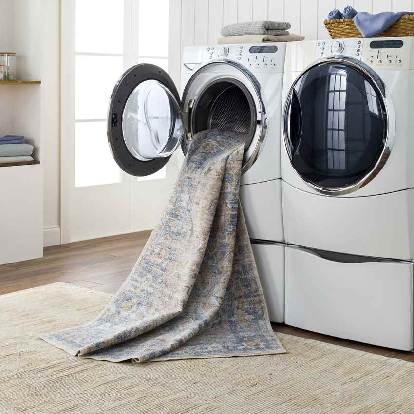 Estill Traditional Beige Washable Area Rug