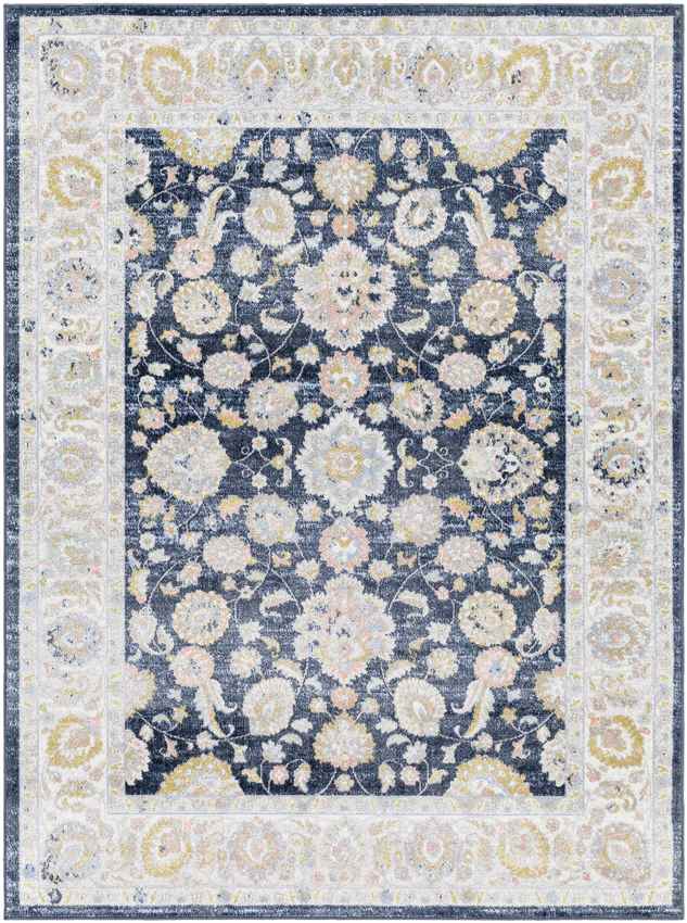 Tiffin Traditional Ink Blue Washable Area Rug