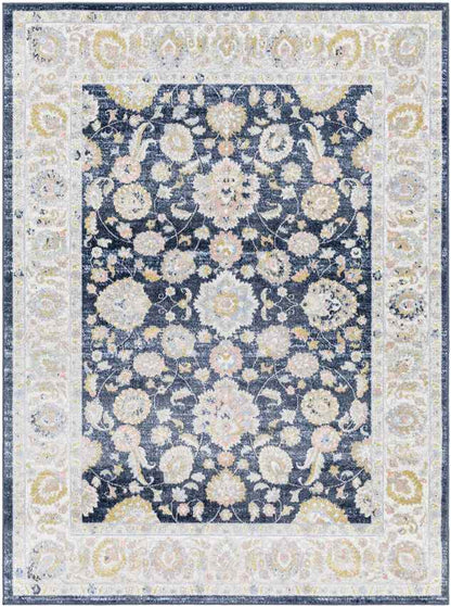 Tiffin Traditional Ink Blue Washable Area Rug