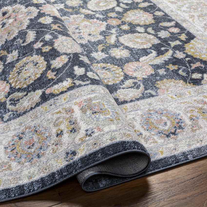 Tiffin Traditional Ink Blue Washable Area Rug