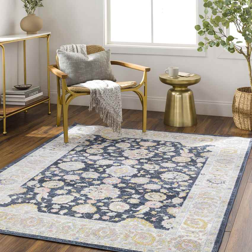 Tiffin Traditional Ink Blue Washable Area Rug
