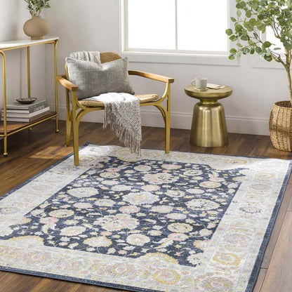 Tiffin Traditional Ink Blue Washable Area Rug