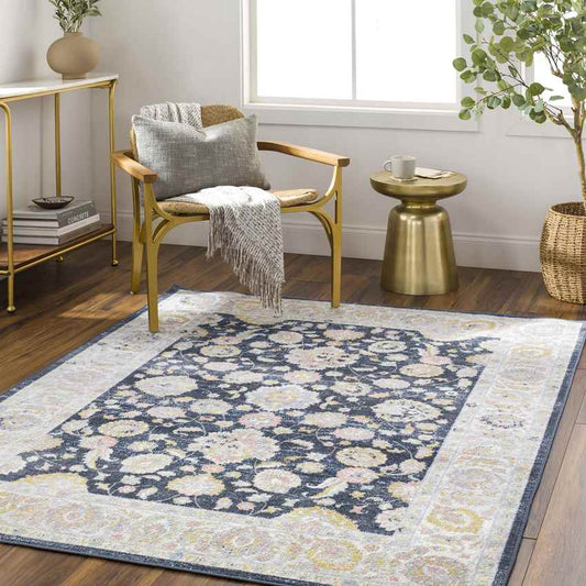 Tiffin Traditional Ink Blue Washable Area Rug