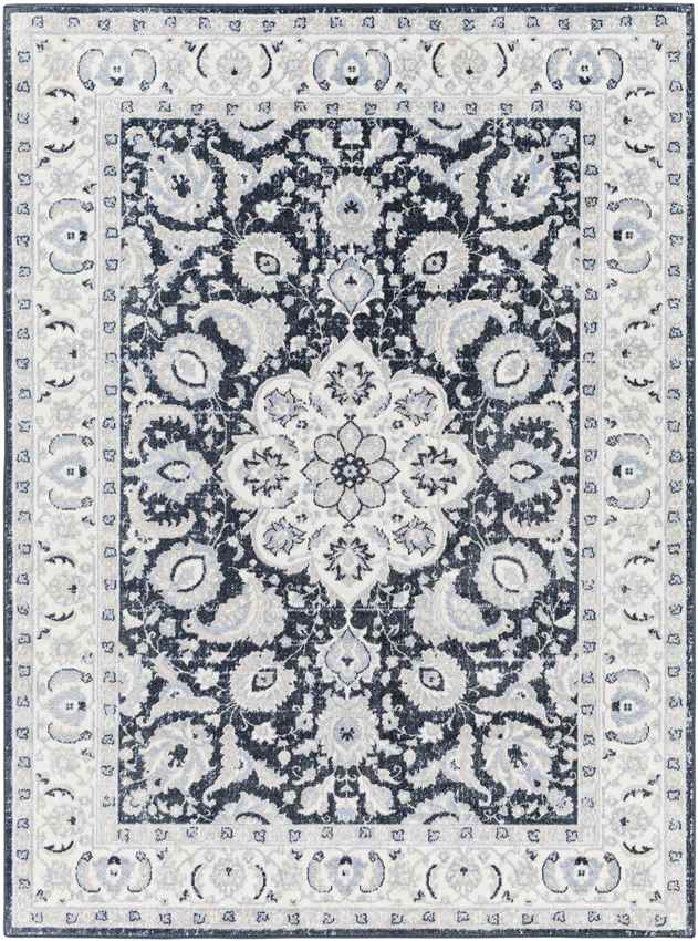 Trimble Traditional Ink Blue Washable Area Rug