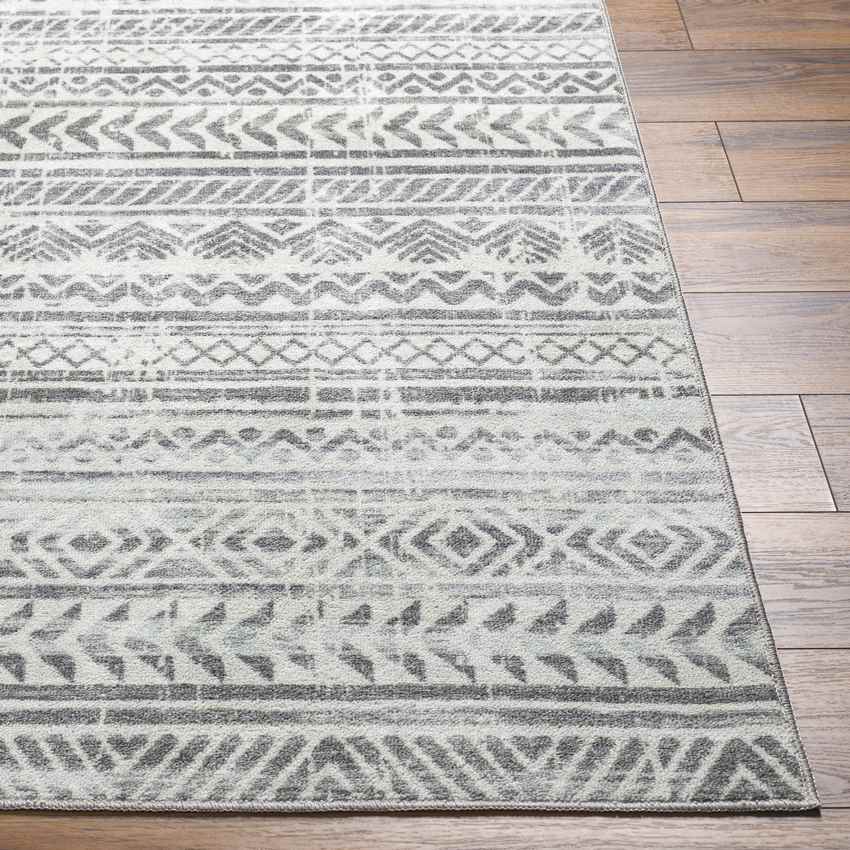 Katryna Global Ivory/Slate Gray Washable Area Rug