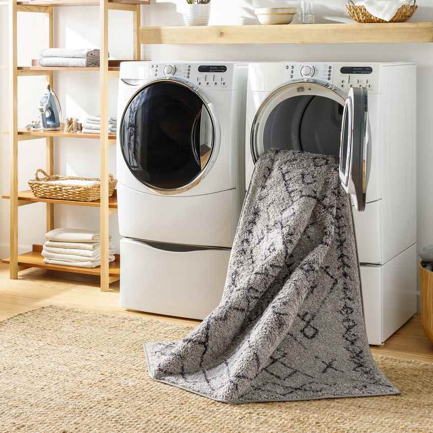 Deeanna Global Light Gray/Black Washable Area Rug