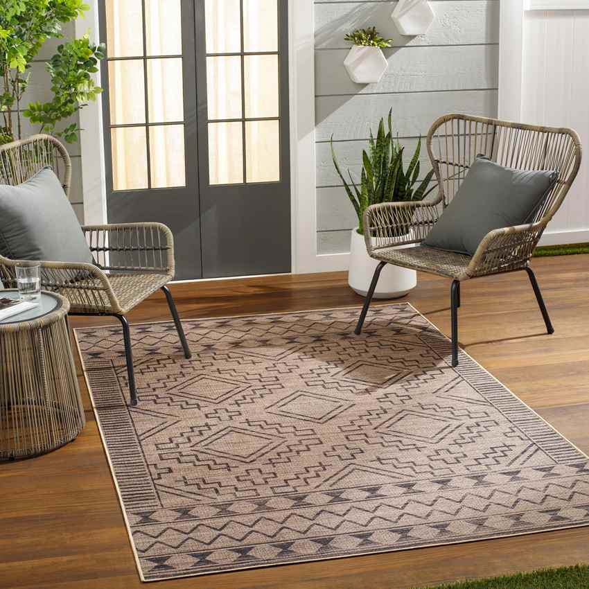 Tekoa Cottage Pecan/Dark Gray Washable Area Rug