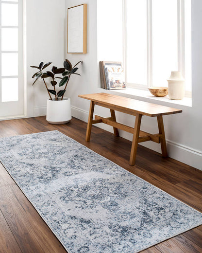 Moya Traditional Navy Blue Washable Area Rug
