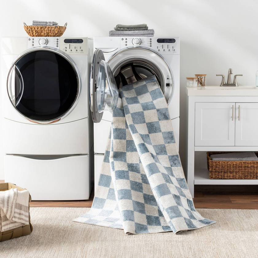 Shaquina Modern Pale Blue Washable Area Rug