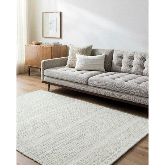 Precious Solid and Border Cream/Light Slate Area Rug