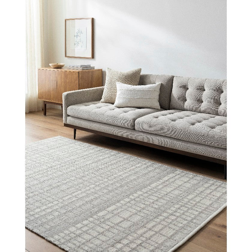 Ishaq Solid and Border Light Grey Area Rug