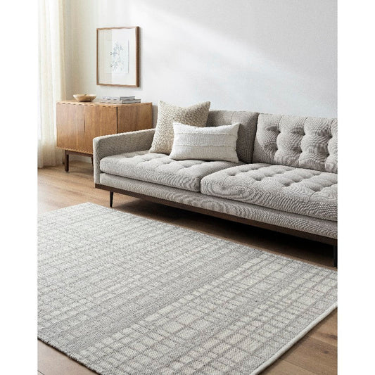 Ishaq Solid and Border Light Grey Area Rug