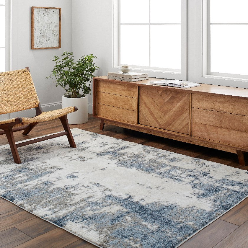 Davalyn Solid and Border Off-White/Silver Area Rug