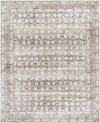 Goldfield Traditional Dark Brown Washable Area Rug