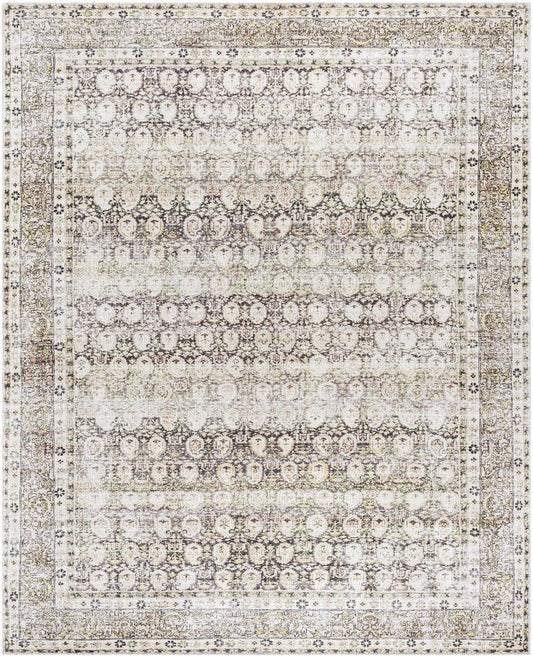 Goldfield Traditional Dark Brown Washable Area Rug