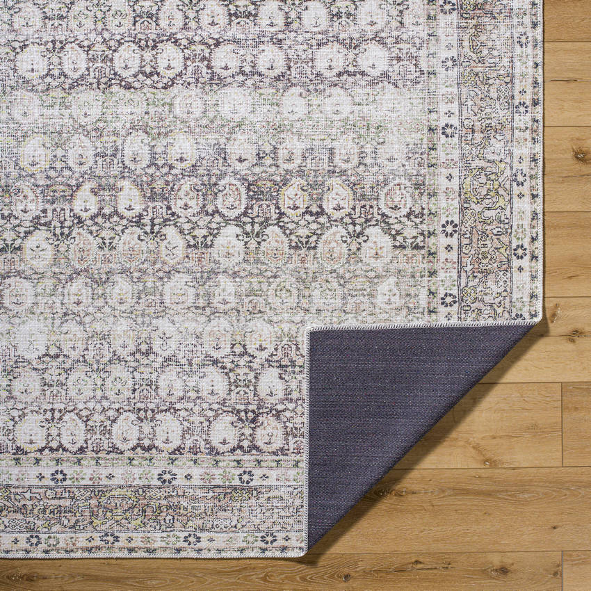 Goldfield Traditional Dark Brown Washable Area Rug